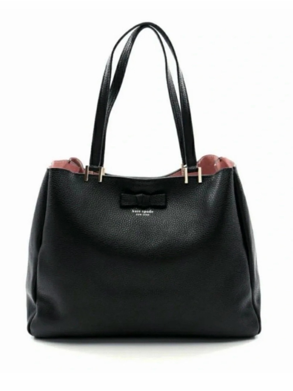 kate spade Black Leather Tote with Pink Interior and Bow Accent